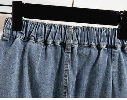 Plus Size Denim Skirt Women Autumn 2024 New High Elastic Waist Blue Color Jeans Skirts With Lining Korean Style Casual Skirt