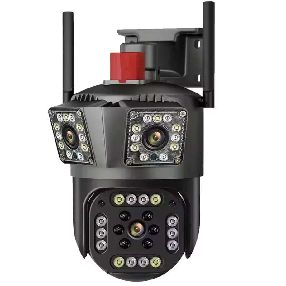 8K 12MP Outdoor WiFi Camera 12X Zoom Four Lens Three Screen PTZ Camera 360° Surveillance Cameras Motion Tracking Security Camera