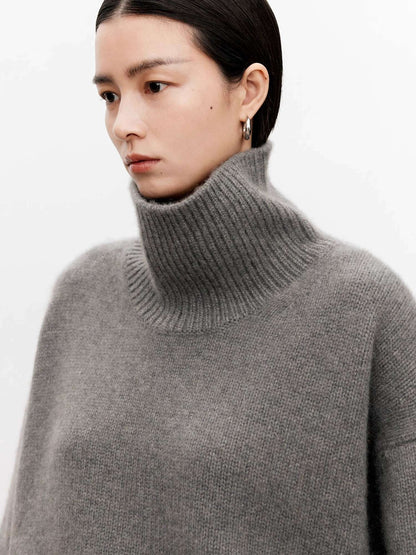Thickened turtleneck 100% pure cashmere sweater women's loose lazy knit silhouette sweater European products