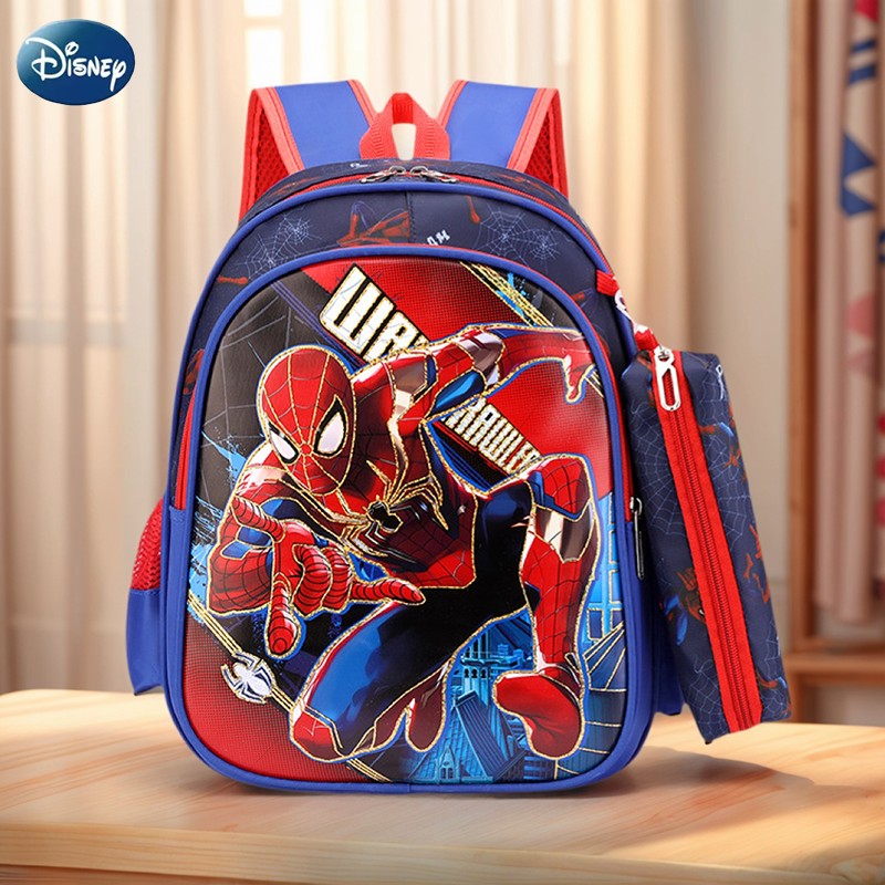 Disney Spiderman Unisex Backpacks Large Capacity Gilding Print Schoolbag For Children's Gifts With Pen Case