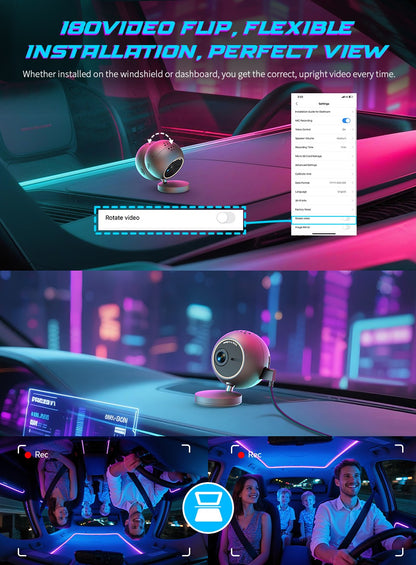 Dash Cam KAWA MINI ORB Tiny Video Recorder 2K Car DVR,Voice Control Car Camera,360° Rotate,180° Video Flip AUTO Dash Camera