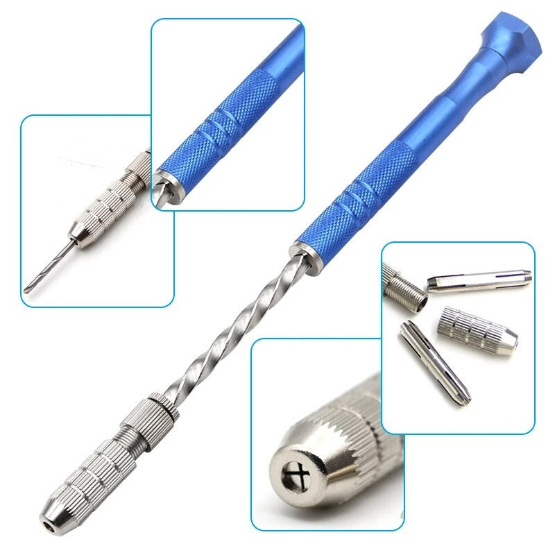 Broca de torção manual semi-automática azul estendida de 0,5-3 mm, ferramenta de perfuração de placa de circuito de plástico âmbar, conjunto de brocas de torção