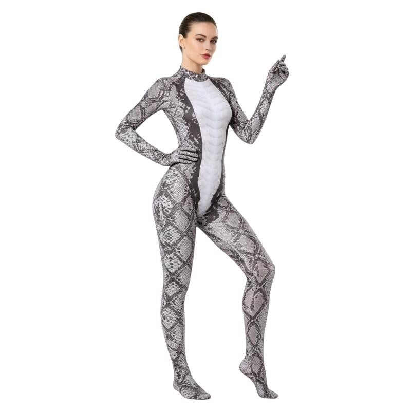 Animal Print Zentai Bodysuit Snake Tiger Pattern Long Sleeve Footed Full Body Jumpsuit Men Women Cosplay Costume For Halloween
