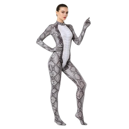 Animal Print Zentai Bodysuit Snake Tiger Pattern Long Sleeve Footed Full Body Jumpsuit Men Women Cosplay Costume For Halloween