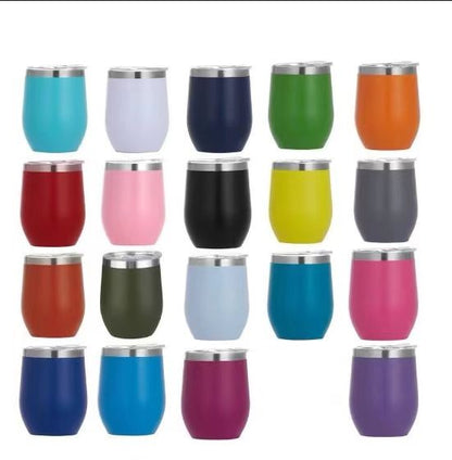 50pcs Custom 12oz Double Wall Stainless Steel Wine Tumbler Insulated Vacuum Egg Shape Wine Tumbler with Sliding Lids