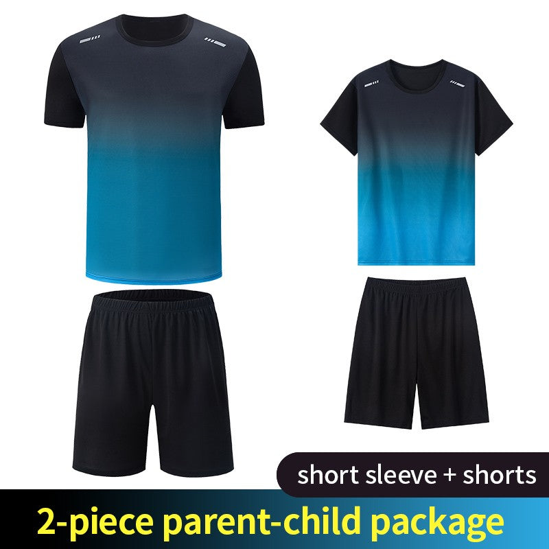 2-Piece Teenagers To Adults Parent-child Quick-drying Short-sleeved Sports Suit Men's Casual Round Neck Shirt Elastic Waist Pant