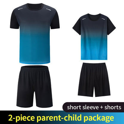 2-Piece Teenagers To Adults Parent-child Quick-drying Short-sleeved Sports Suit Men's Casual Round Neck Shirt Elastic Waist Pant