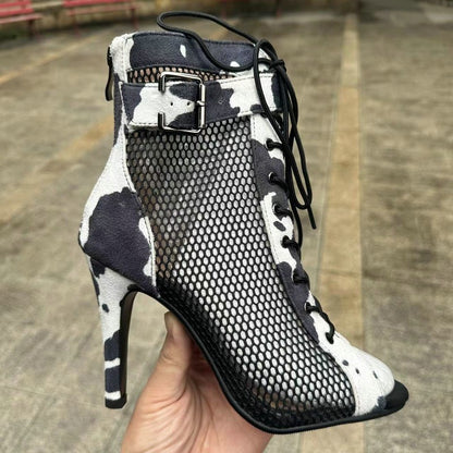 Novas Sandálias Femininas de Salto Alto Sexy Vazadas em Tela Tendência da Moda Verão Conforto Peep Toe Botas Stilettos Jazz Dance Tamanhos Grandes