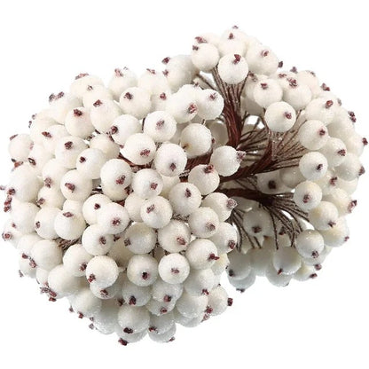 Wholesale Artificial Frosted Berry Mini Double Head Christmas Holly Red Gold Silver Berries Flowers Wreath Xmas Party Decoration