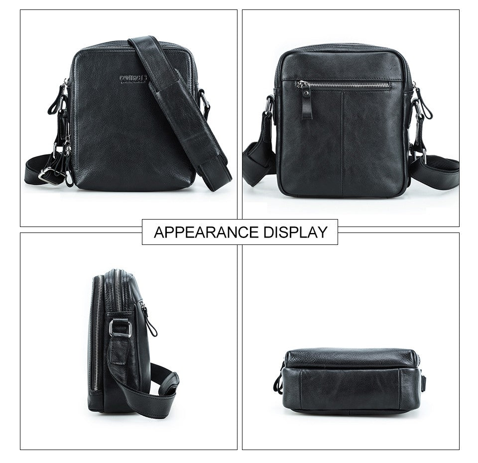 CONTACT'S Genuine Leather Men's Messenger Bag Vintage Sling Shoulder Bags for 7.9" iPad Mini High Quality Male Crossbody Bag Men