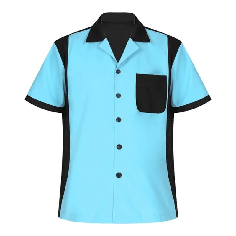 2024 summer new men's bowling shirt Retro short sleeve button casual multi-color