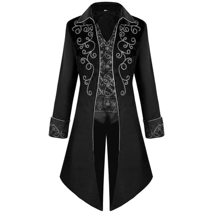 2025 Medieval Vintage Silver Trim Jacquard Men's Tuxedo, COS Prom Performance Steampunk Dress Jacket, Easter Halloween Costumes