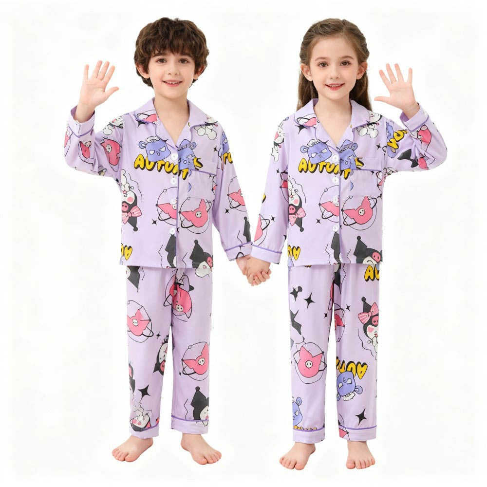 Children's Full Sleeve Button Down 2piece Kuromi Girls Pajamas Sets Boys Cinnamorolls Pyjamas Suits Kids Loungewear Homewear