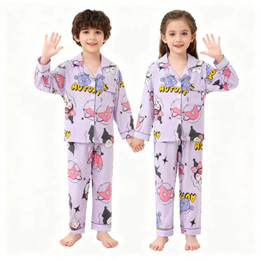 Children's Full Sleeve Button Down 2piece Kuromi Girls Pajamas Sets Boys Cinnamorolls Pyjamas Suits Kids Loungewear Homewear