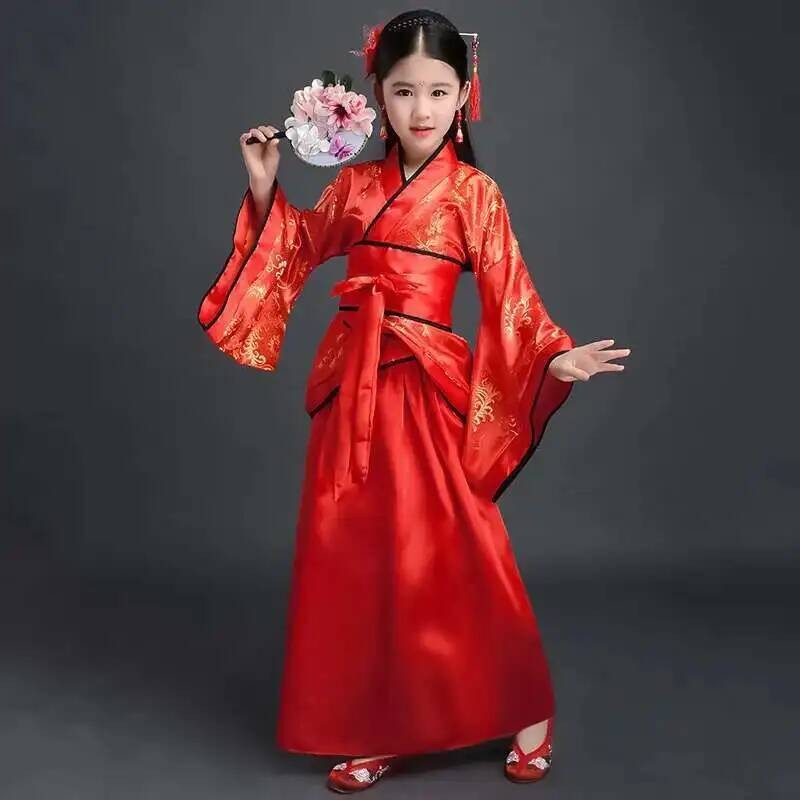 Hanfu Chinese Costume Girls Children Kimono Traditional Vintage Ethnic Fan Students Dance Halloween Japanese Yukata Kimono Style