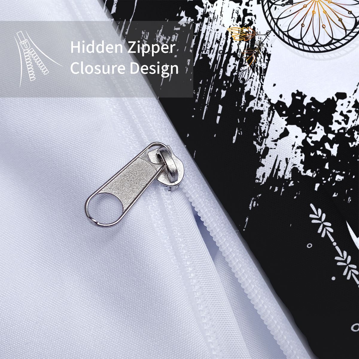 3-piece set, black and white dream catcher pattern printed bedding set, queen, king, double bed, for bedroom, guestroom, hotel