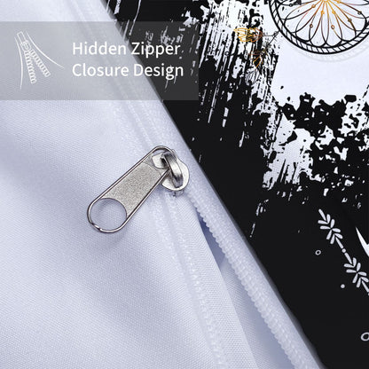 3-piece set, black and white dream catcher pattern printed bedding set, queen, king, double bed, for bedroom, guestroom, hotel