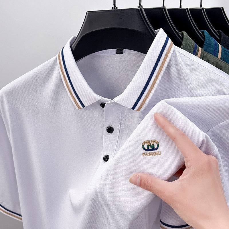 High End Quality Men's Polo Shirt Striped Collar Letter Print Short Sleeve Shirt Summer Lapel T-Shirt Business Trend Menswear