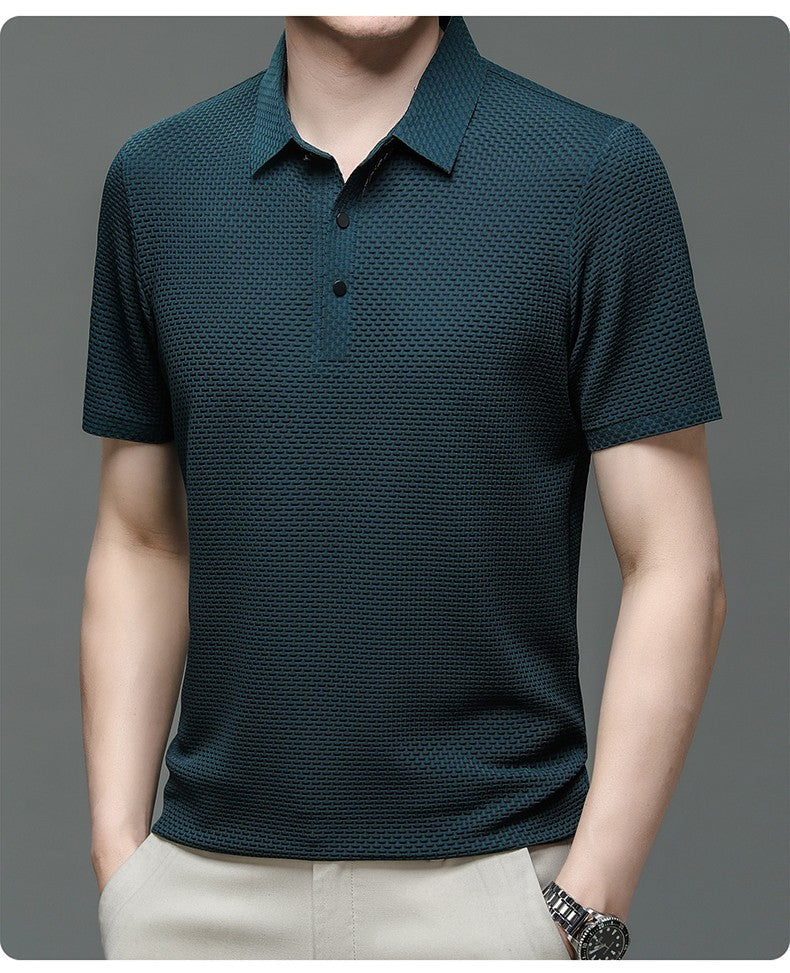 Summer New Embroidered Silk Elastic Polo Shirt for Men's Luxury Trend Fashion Leisure Breathable Cool Short Sleeved T-shirt Top