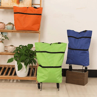 1Pc Foldable Shopping Bag with Wheels Trolley Large Reusable Cloth Hand Tote Bolsas Eco Fabric Supermarket Grocery Pull Cart Bag