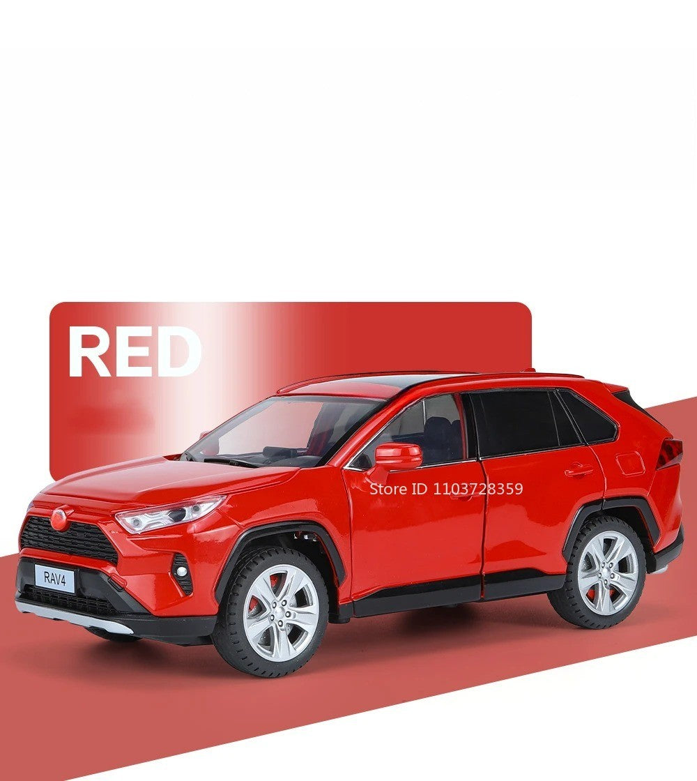 Miniaturas de carros Highlander RAV4 em liga fundida escala 1:24, com som, luz, portas que abrem, função de fricção e absorção de choque – Presente para meninos