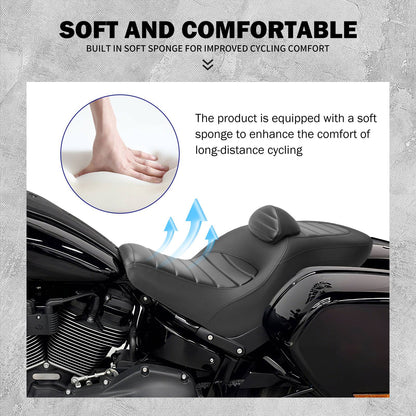 Assento de passageiro do condutor da motocicleta Almofada de assento duplo com encosto para Harley Softail Low Rider ST Sport Glide 2018-2024