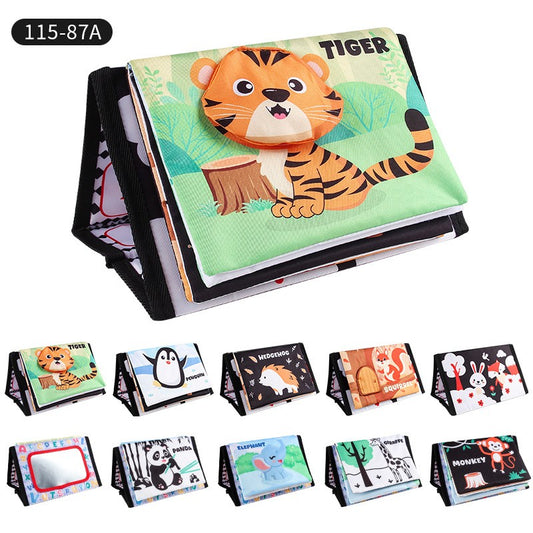 Livro de Pano Engraçado em Preto e Branco para Bebês Brinquedo Educacional Montessori para Crianças Recém-nascidos Brinquedos com Espelho para Tummy Time
