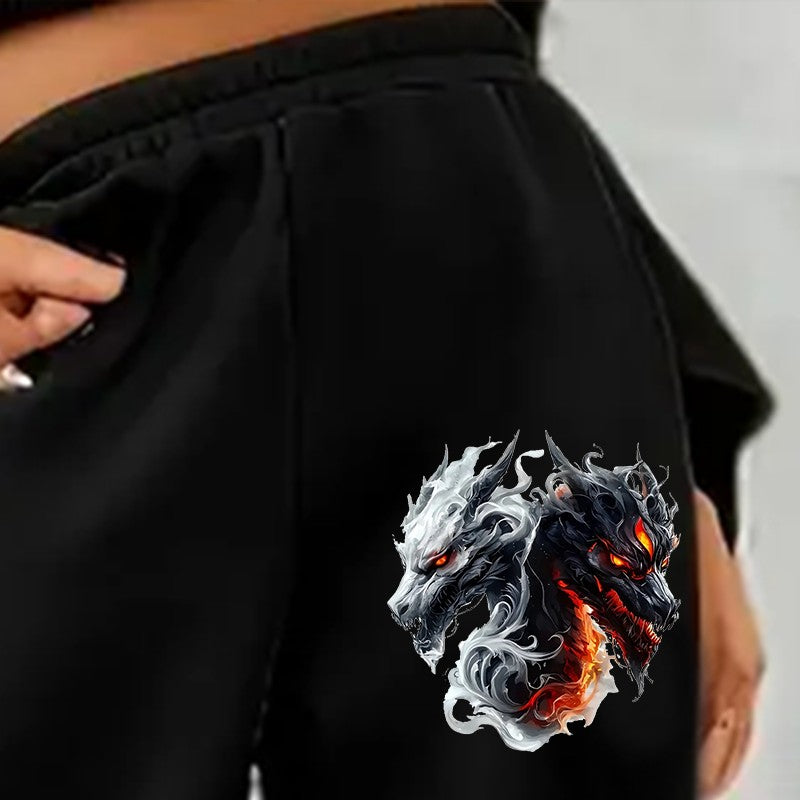 Women's Sweatpants Trousers Fashion Horror Double Evil Dragon Print Trousers Spring Autumn Winter Sweatpants