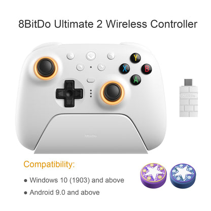 8BitDo Ultimate 2 Wireless Game Controller for Windows 10/11 2.4G Gamepad TMR Joystick with Charging Dock for Android PC Steam