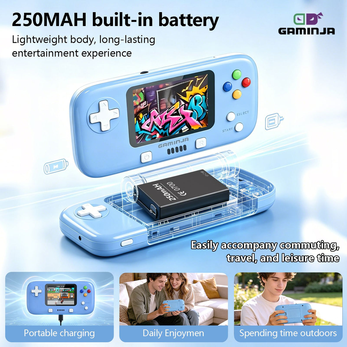 GAMINJA GC76P 300 IN 1 Classic Games Handheld Pocket Game Console 2.8inch Video Game Console Portable Handheld Game for Gift