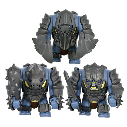 Medieval Cave Troll Building Blocks Weathered Rust Armor Rich Accessories Large Posable Brick Figure Fantasy Collectible Toy