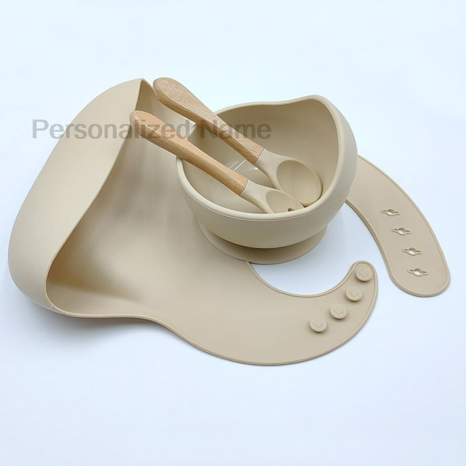Personalized Name Baby Feeding Set Children's Silicone Suction Cup Bowl Training Spoon Fork Tableware Baby Feeding Bowl BPA Free