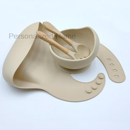 Personalized Name Baby Feeding Set Children's Silicone Suction Cup Bowl Training Spoon Fork Tableware Baby Feeding Bowl BPA Free