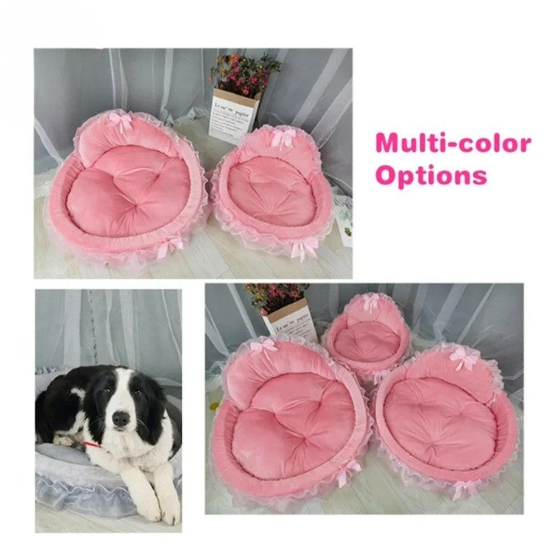 Cama para Pets em Renda Laço 3D Fantasia, Romântica, Destacável, Oval, para Cães, Sofá Macio, Ninho para Pets, Mobiliário de Casamento para Pets, 1 peça