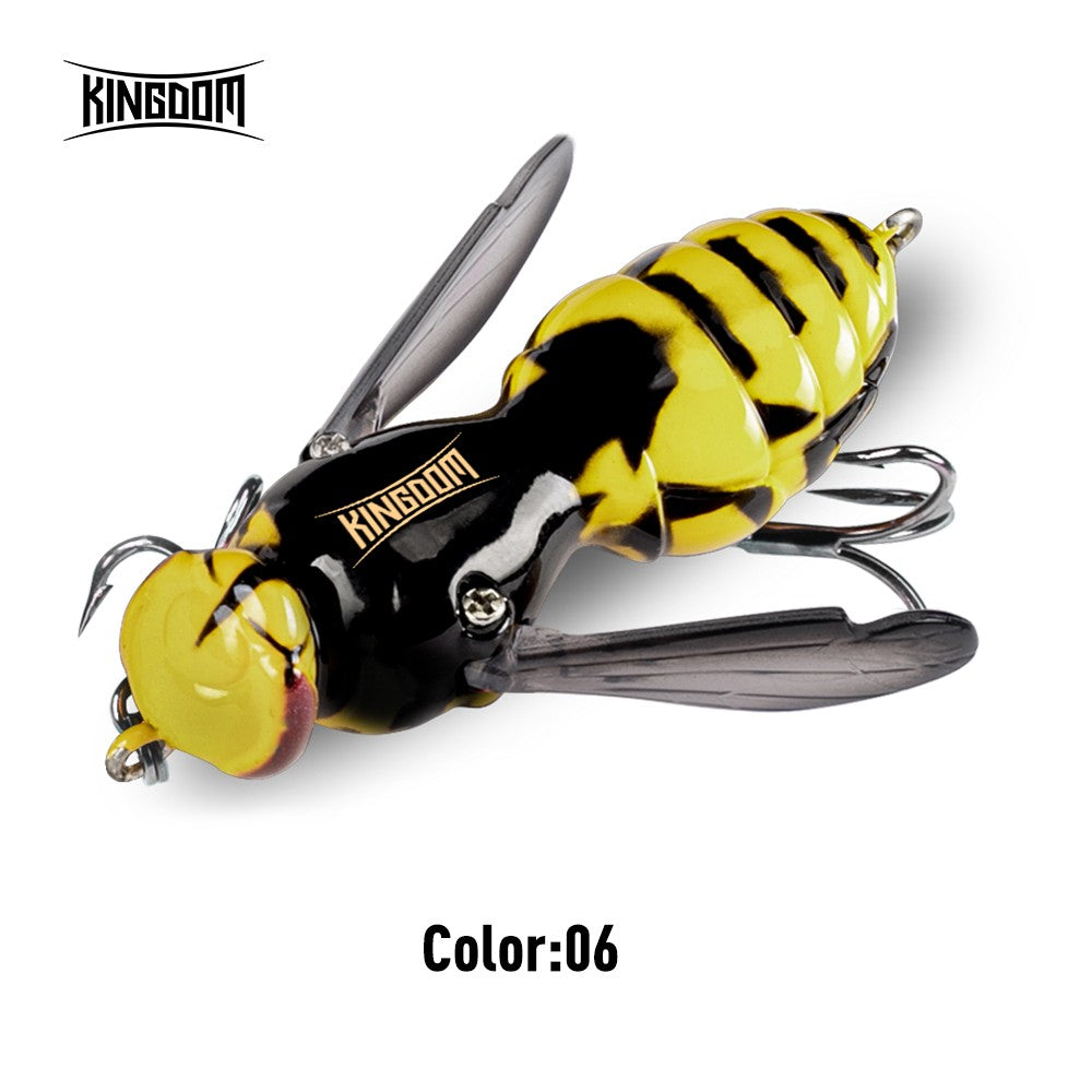 Kingdom Wasp Crawl Bait 4.2g 40mm 6.6g 48mm Iscas flutuantes biônicas de inseto artificiais de superfície para pesca de robalo, carpa e lúcio
