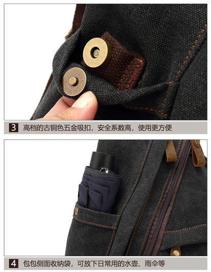 2024 new men's canvas chest bag large capacity leisure men's bag Single Shoulder Messenger Bag multi functional back backpack