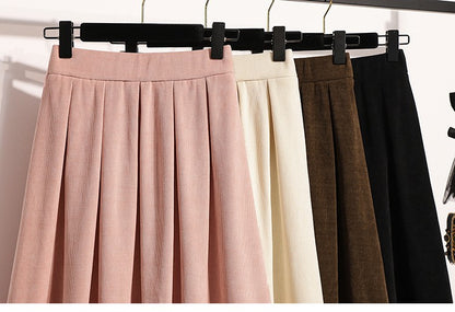 2025 Plus Size Pleated Skirts Solid Versatile Medium Length Skirt A-Line Maxi Gown Cover Autumn Winter New Half-length Skirt