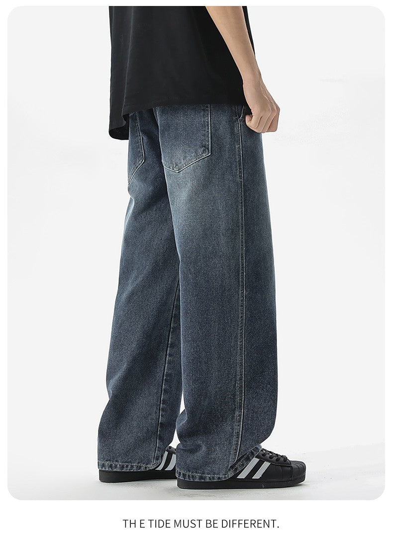 Calça Jeans Masculina Americana Solta Perna Larga Reta Casual Street Hip-hop Folgada Jeans Preto Cinza Azul Streetwear Masculino