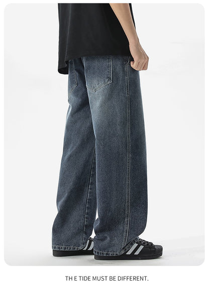 Calça Jeans Masculina Americana Solta Perna Larga Reta Casual Street Hip-hop Folgada Jeans Preto Cinza Azul Streetwear Masculino