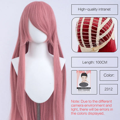Synthetic Cute Cosplay Wig 40-inch Oblique Bangs Anime Costume Long Straight Lolita Wig Party Wig