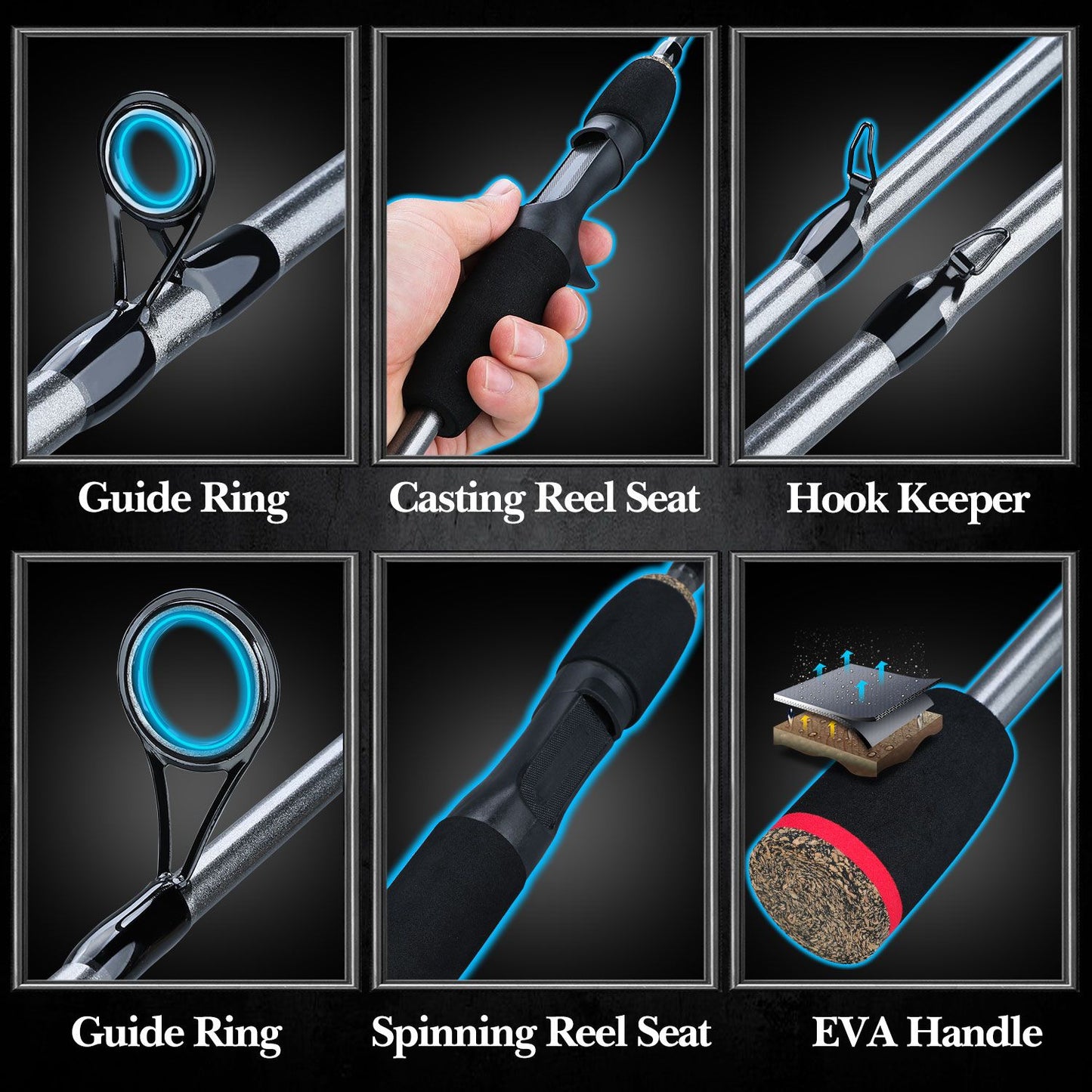 Sougayilang 5 Section Spinning Casting Rods 1.7m Ultralight Weight Carbon Fiber Fishing Rod for Travel Freshwater Fishing Pesca