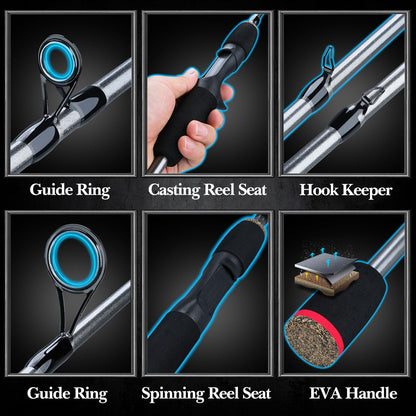 Sougayilang 5 Section Spinning Casting Rods 1.7m Ultralight Weight Carbon Fiber Fishing Rod for Travel Freshwater Fishing Pesca