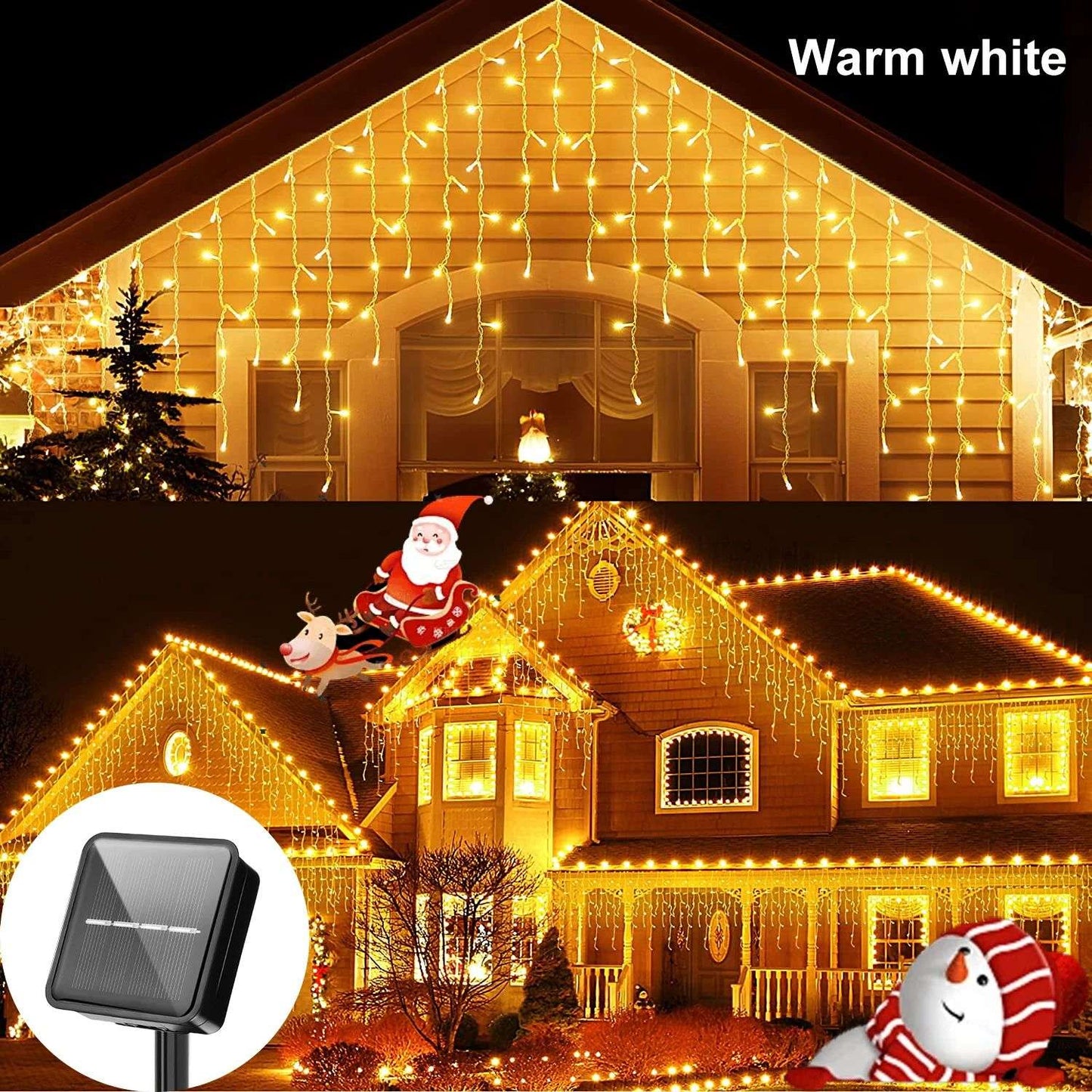 3.5M/7.5M Solar Curtain Icicle Light Outdoor Eaves Decor String Lights Garden Party Yard Christmas Decoration holiday Garlands