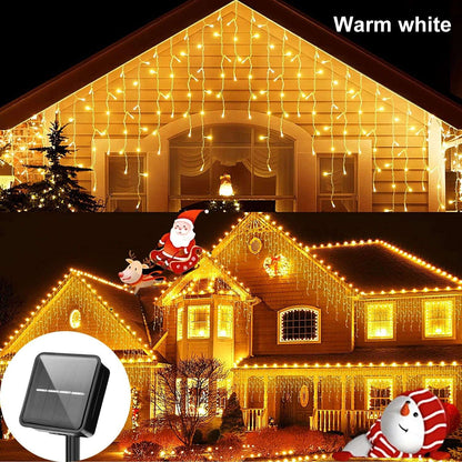 3.5M/7.5M Solar Curtain Icicle Light Outdoor Eaves Decor String Lights Garden Party Yard Christmas Decoration holiday Garlands