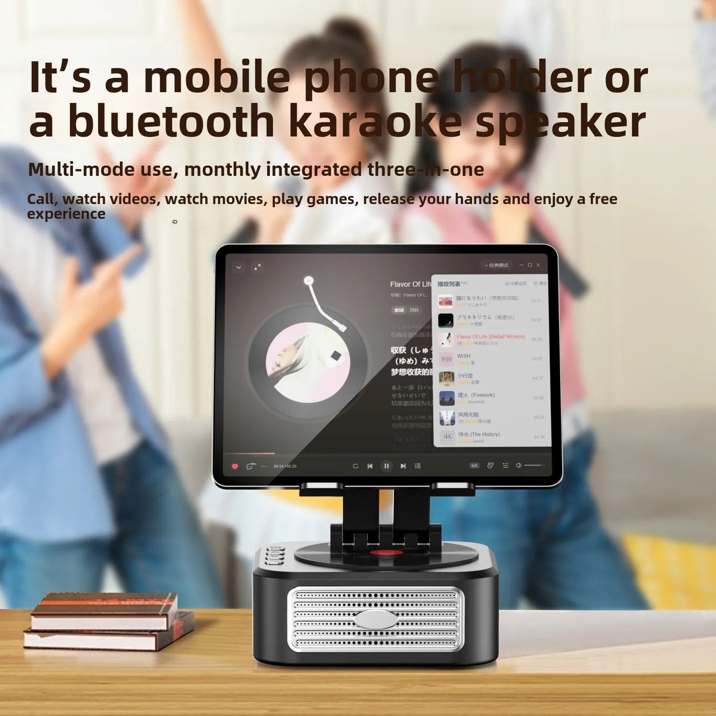 Caixa de Som Bluetooth 5.3 3 em 1 com Suporte para Tablet, Dobrável, Carregamento Power Bank para Reuniões em Vídeo e Transmissões ao Vivo