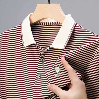 Quality breathable cotton short sleeve men's POLO shirt 2024 summer fashionable shiny diamond inlaid design top soft T-shirt