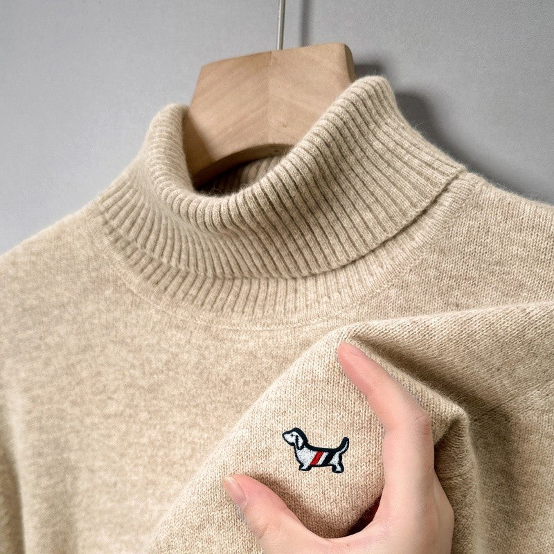 Designer Quality Men's Long Sleeve High Necked Sweater Autumn New Dog Print Soft Warm Knitted Casual Versatile Commute Men'swear