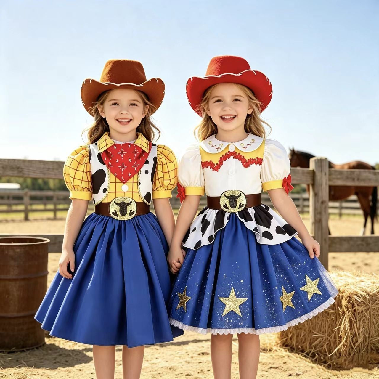 2026 New Girls Cow Spot Dress Children's Halloween Toy Cosplay Costume Toddler Up Birthday Stage Performance Cowboy Dress Carniv