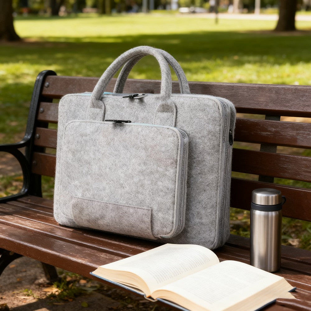 Felt Bag Felt Tote Bag Multifunctional Handbag Double Zipper Computer Bag Portable Computer Bag