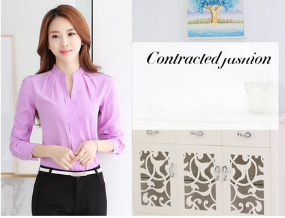 Chiffon Blouse Women Korean Fashion Women Clothing White Shirt  Long Sleeve Blouses V-neck Womens Tops Basic Shirts and Blouses